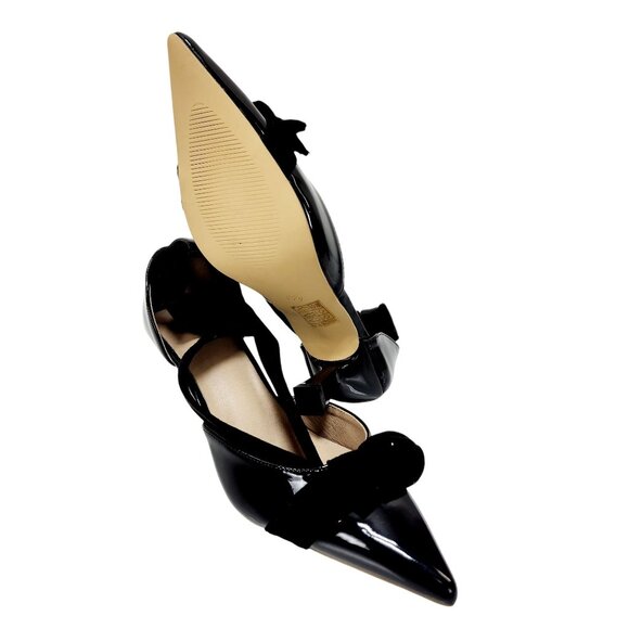 Patent Leather Pointed Toe Pumps With Black Suede Wraparound Ankle Straps Size 8 - Picture 10 of 11